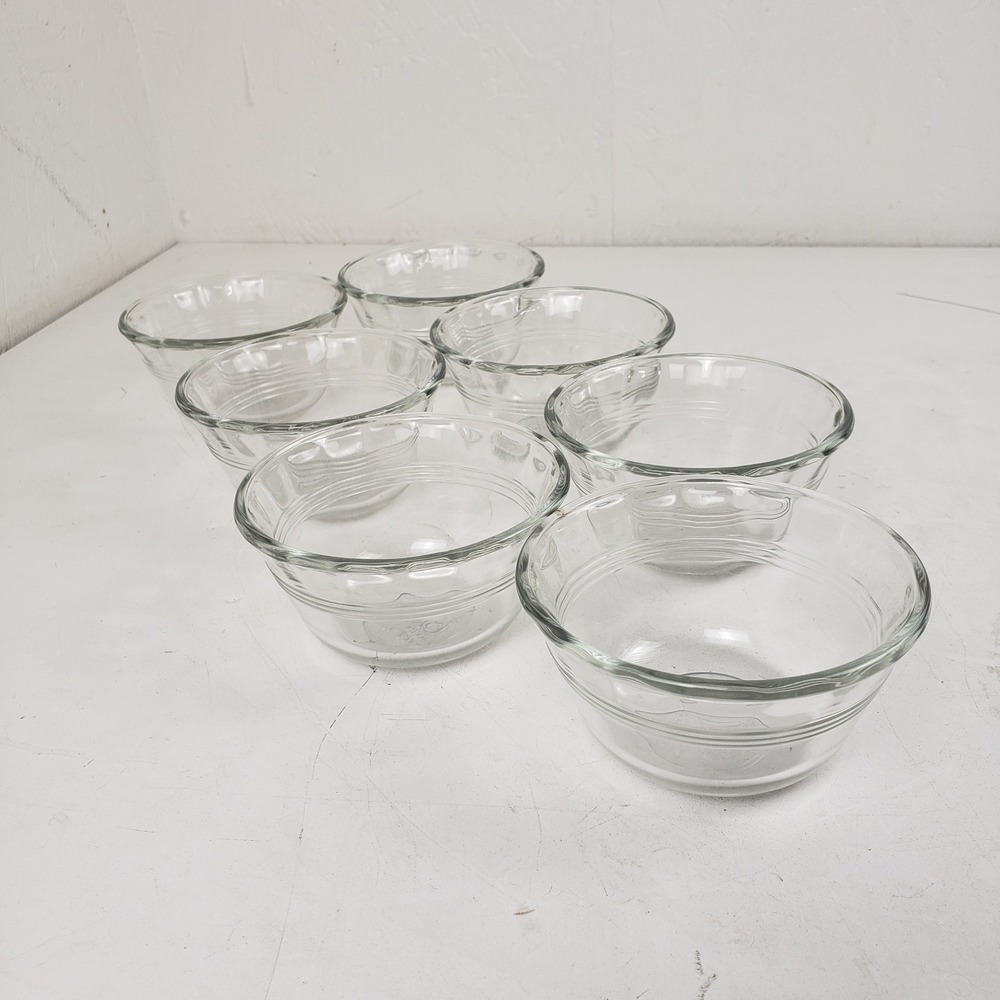 Pyrex 463 Clear Glass Custard Cups Ramekins 6oz 175ml Set of 7 Ribbed Scalloped